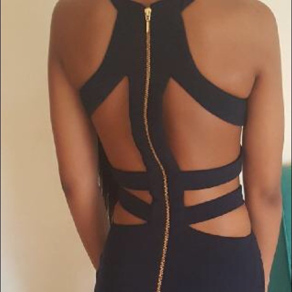 Navy Blue Faviana Prom Dress (Worn Once) - Picture 4 of 4